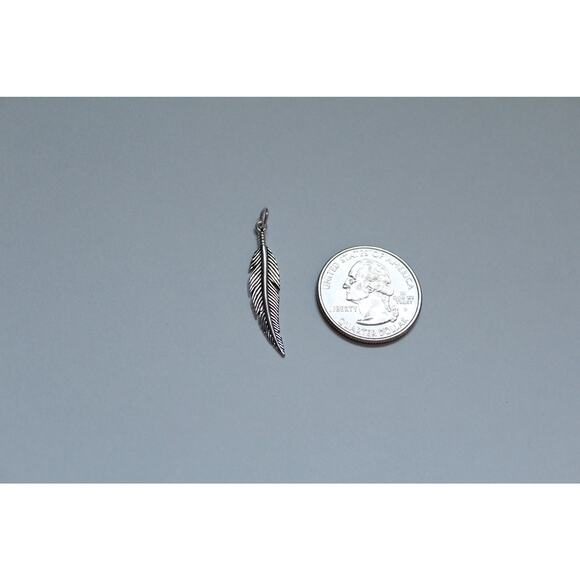 Sterling Silver Textured Feather Charm, Silver Textured Feather Charm - Picture 3 of 8